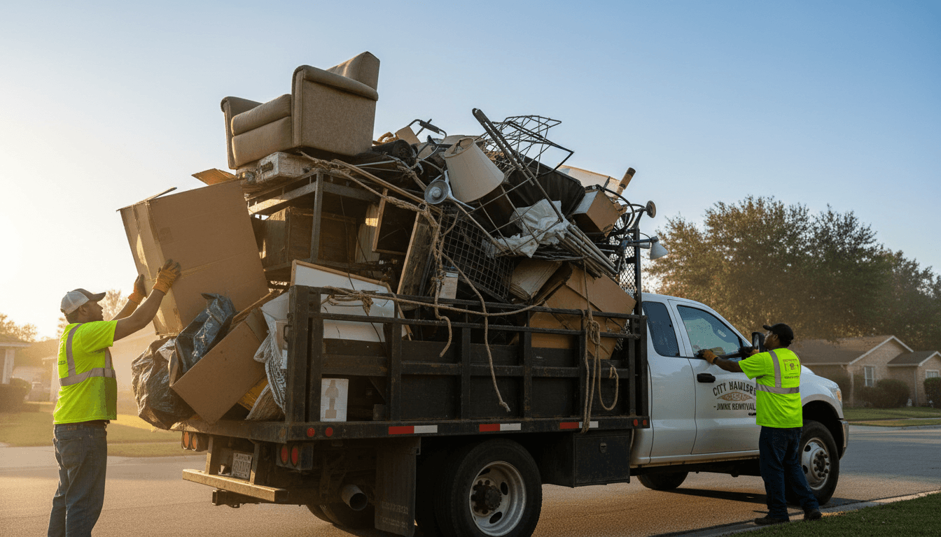 Junk removal truck in driveway
