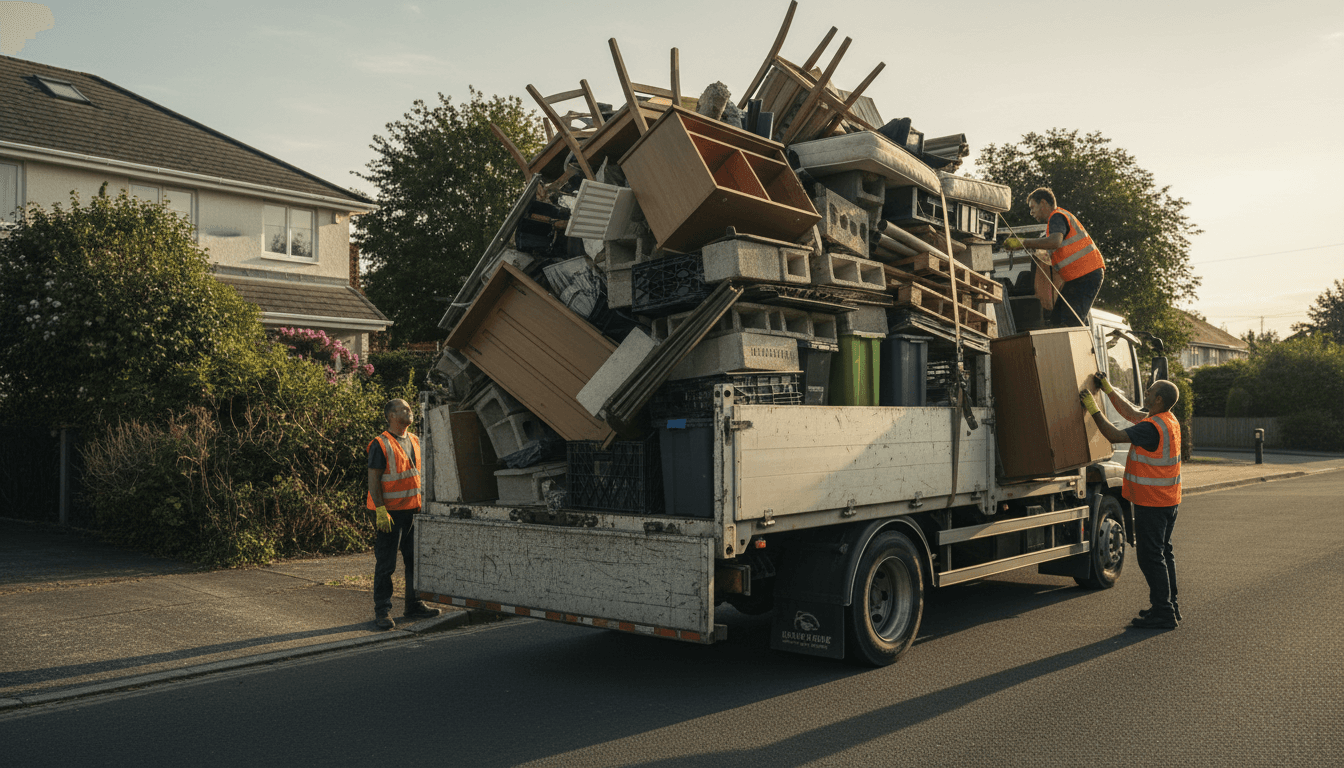 Junk and debris being hauled away from a home cleanout